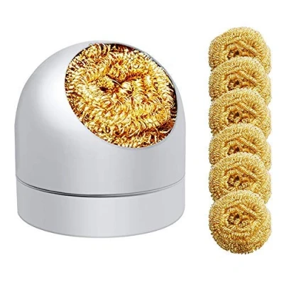 Image de Nettoyage de Pointe Laiton, Nettoyeur Fer à Souder avec 1Support Souder/6 Boules en Nettoyant pour Panne Soudage, Soudure