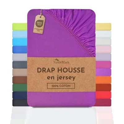 Image de NatureMark Drap Housse en Jersey, 100% Coton, Disponible dans de Nombreuses Tailles et Couleurs, qualité Oeko Tex Standard 100, 140 x 200 cm 160 cm, Violet