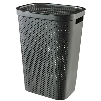 Image de CURVER Coffre à Linge Infinity 60L Bac Sale avec Couvercle Bonne Aération Poignées Ergonomiques Pour Salle de Bain ou Buanderie 100% recyclé 43,7 x 35,1 60,2 cm Gris