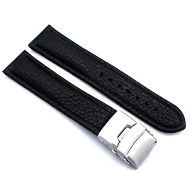 Image de Sulla Bracelet de montre en cuir véritable avec boucle déployante acier inoxydable, 22mm