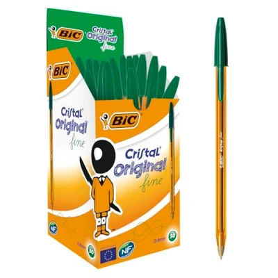 Image de BIC Cristal Original Stylos Bille Pointe Fine (0,8 mm) Certifiés NF Environnement Vert, Boîte de 50