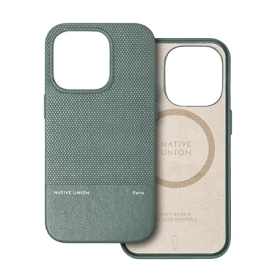 Image de Native Union (Re Classic Case Coque (Re) Compatible MagSafe Matériaux recyclés et d&#039;origine végétale Protection Contre Les Chutes de 1,8 m / 6 pi pour iPhone 15 Pro (Vert Ardoise)