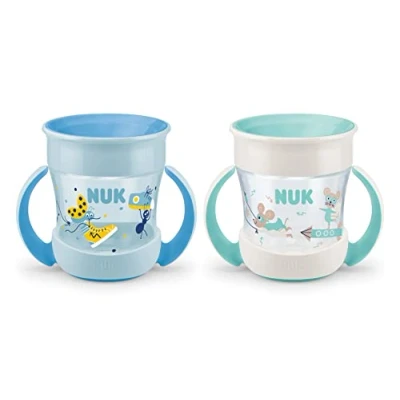Image de NUK Mini Magic Cup Tasse antifuite Rebord 360 À partir de 6 mois Poignées ergonomiques Sans bisphénol A 160 ml Bleu et turquoise Lot 2