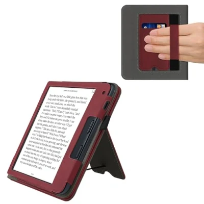 Image de kwmobile Étui pour liseuse électronique Compatible avec Kobo Libra 2 Housse Rabat en Simili Cuir Rouge foncé