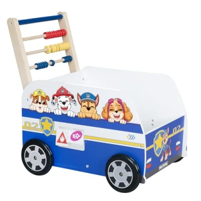 Image de roba Paw Patrol Trotteur Bébé en Bois avec Jouets d&#039;Éveil Chariot de Marche à Vitesse Réglable Hauteur Poignée 54 cm Motif Chiens dès 1 an Bleu/Blanc