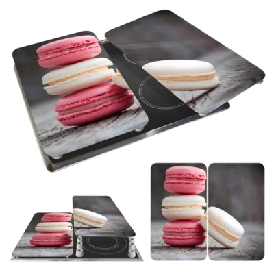 Image de WENKO Protection plaque de cuisson &quot;Macarons&quot; en verre trempé Pour toute Couvre cuisson, planche à découper, extension plan travail Lot 2 52x30cm Multicolore