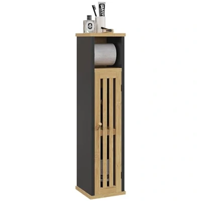 Image de Meuble de salle bain HOMCOM avec support Papier toilette rangement barre amovible 2 Niveaux + Sortie MDF noir Bambou