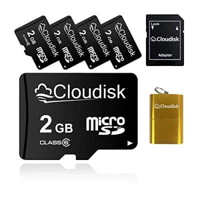 Image de Cloudisk 5 Pack Carte Micro SD 2 go mémoire microSD class6 avec Lecteur de + Adaptateur Vendu en Vrac