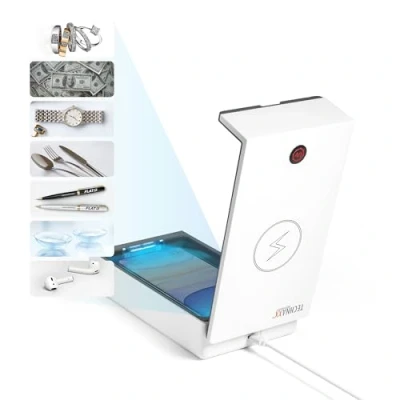 Image de Technaxx Boîte de désinfection UV pour téléphones Mobiles et Objets Efficacité stérilisation 99,9%, Chambre Huile aromatique, Recharge sans Fil 5W Stérilisateur TX 148