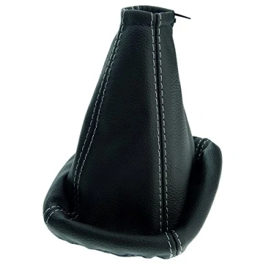 Image de L &amp; P A00114 Levier Soufflet en 100% cuir véritable Noir Couture Blanc