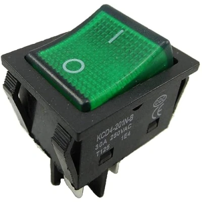 Image de Interrupteur à bascule encastrable 2 broches (4 broches) 30 A 250 28,5 x 21,9 mm Éclaire vert