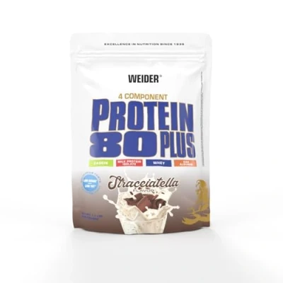 Image de WEIDER Protein 80 Plus protéine en poudre, Stracciatella, faible teneur glucides, mélange de lactosérum caséine multi composants pour shakes protéinés, 500 g