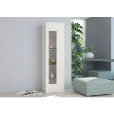 Image de Dmora Vitrine Mimmo, Buffet avec porte vitrée, Meuble de salon polyvalent, 100% Made in Italy, 45x34h162 cm, Blanc brillant