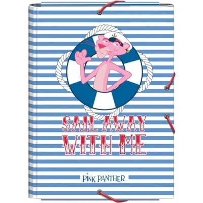 Image de Dohe Classeur scolaire rabats et élastiques Format folio 26,5 x 35 cm, capacité 100 feuilles, couverture rigide en carton, porte documents Retour à l&#039;école, matériel Pink Panther