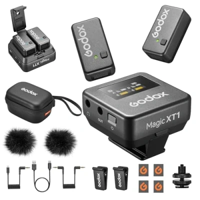 Image de GODOX Magic XT1 microphone cravate sans fil pour appareil photo (2 TX + 1 étui de charge RX), mini micro avec suppression du bruit, batterie 16H, écran tactile 200 m,