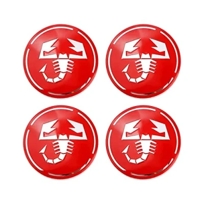 Image de SGW Lot de 4 cache moyeux autocollants en alliage d&#039;aluminium Scorpion pour Fiat Abarth ABS Rouge et blanc 56 mm