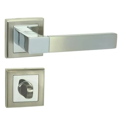 Image de domino REAL QR Poignée de porte WC Set salle bain avec rosaces carrées Pour portes Ensemble Garniture rosace en aluminium Chromé/nickel