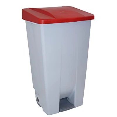 Image de helit h2405525 Volume de tretabfallbehälter à roulettes 120 l, gris/rouge