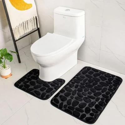 Image de ele ELEOPTION Ensemble de Tapis Bain Autoportant Antidérapant, en Mousse à Mémoire Forme Doux et Confortable Respirant, Absorbant l&#039;eau (Noir)