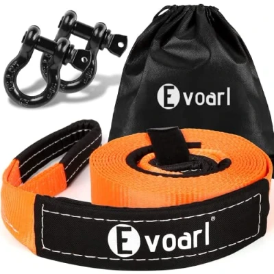 Image de EVOARL Corde de Remorquage 8T Résistance Rupture(Testée en Laboratoire), Kit Sangle avec Manille, Traction pour Auto, SUV (Orange)
