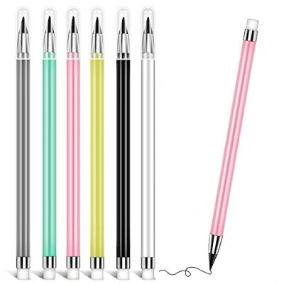 Image de Skaaisont Crayon Sans Encre avec Gomme, Portable 6PCS Metal Pencil Réutilisables, Nib Remplaçable pour le Bureau et l&#039;Etude