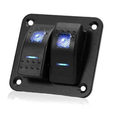 Image de FanPaYY Panneau d&#039;interrupteurs à bascule 2 groupes 5 broches On Off Interrupteurs avec lumière bleue étanche pour 12V/24V Marine Bateau RV Camion Voiture ATV