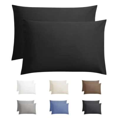 Image de Sleeptime Taie d&#039;oreiller 100% Coton 60x70 cm Lot de 2 Housse Coussin Ouverture Portefeuille Noir
