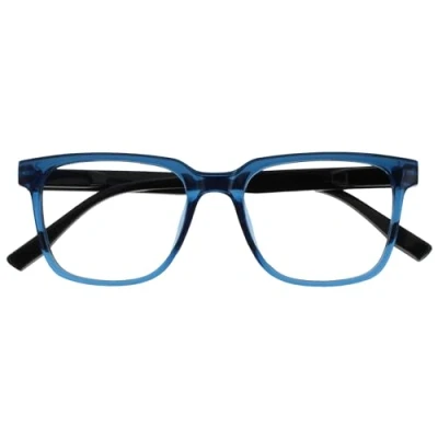 Image de OPULIZE LEO Lunettes de Lecture Monture Rectangulaire Large Bleu Branches Noires Hommes Femmes Charnières à Ressorts R55 3 +1.00