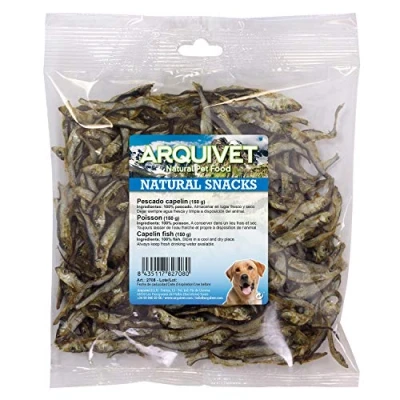 Image de ARQUIVET Poisson capelin sachet 150 g 100% de collations naturelles pour chiens bonbons et récompenses canine nourriture complémentaire