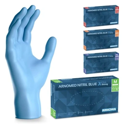 Image de ARNOMED Gants jetables Bleu Extra Fort, nitrile taille M, 50% plus épais, 1000 pièces, non poudrés, en mecanique sans latex, gant jetable tailles S, L &amp; XL