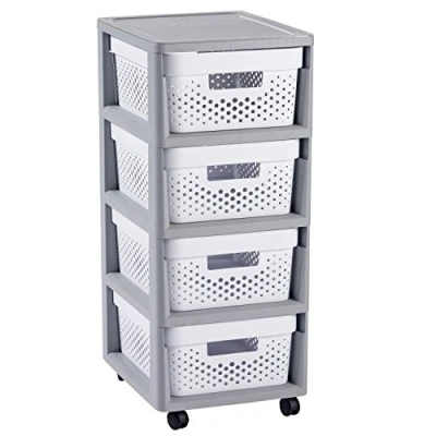 Image de CURVER Chariot à roulettes Infinity 4 tiroirs de 10 l Table d&#039;appoint Blanc