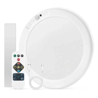 Image de Bojim Plafonnier LED avec Detecteur de Mouvement, ø19cm Sans Fil Télécommande, Lampe Plafond Rechargeable 3 modes Déclairage Luminosité Réglable pour Couloirs Escalier Balcon Garage