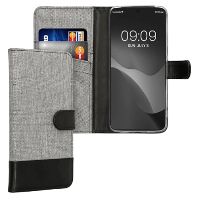 Image de kwmobile Coque Portefeuille Compatible avec Google Pixel 8 Pro Étui à Rabat Simili Cuir Compartiment Cartes Gris Noir