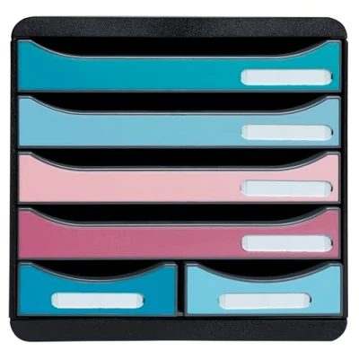 Image de Exacompta Réf. 312606D BIG BOX maxi Skandi 1 Caisson 4 tiroirs pour document A4+ et 2 petits ranger des ustensiles de bureau Dimensions extérieures : P 34,7 x l 27,8 H 27,1 cm