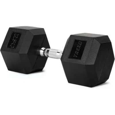 Image de TREXO Haltère hexagonal en fonte caoutchoutée durable pour la musculation à maison avec poignée ergonomique stable et polyvalent 22,5 kg