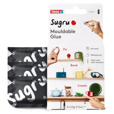 Image de Sugru by tesa Pâte Fixante Polyvalente à Modeler en Lot de 3 x 3.5 g Durcissante Adhésive pour Décorer, Coller, Réparer, et Bricolage Créatif Noir