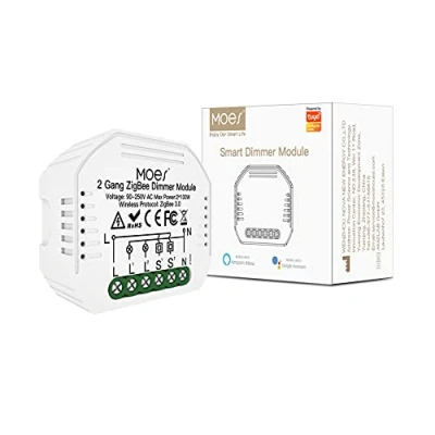 Image de MOES Mini Tuya ZigBee Module de commutateur d&#039;éclairage intelligent, Hub requis, Compatible avec l&#039;application Smart Life/Tuya, Télécommande, Alexa et Google Home, 2 Gang【Tuya requis】