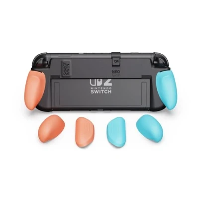 Image de SAVAGE RAVEN by Skull &amp; Co. NeoGrip for Nintendo Switch 2: an Ergonomic Grip Hard Shell Handheld Case with Replaceable Grips [to fit All Hands Sizes] [No Carrying Case] Neon Blue(L)+Neon Red(R)