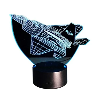 Image de HPBN8 Ltd Illusion 3D Avion LED Lampe Art Déco Lumières Décoration Lampes Touch Control 7 Couleurs Change Veilleuse USB Powered Enfants Cadeau Anniversaire Noël Cadeaux