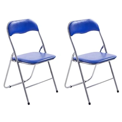 Image de CLP 2 x Chaise De Cuisine Pliable Felix I Visiteur avec Pieds en Métal Salle Conférrence Confortable Et Pratique, Couleur:Bleu/Argent