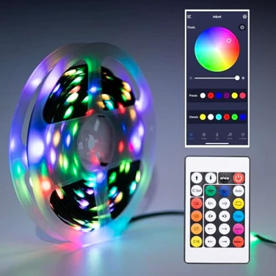 Image de Guirlande lumineuse intelligente de 10 m, synchronisation la musique, application Bluetooth et télécommande, changement couleur RGBIC pour fête Noël/mariage/décoration salle jeux,