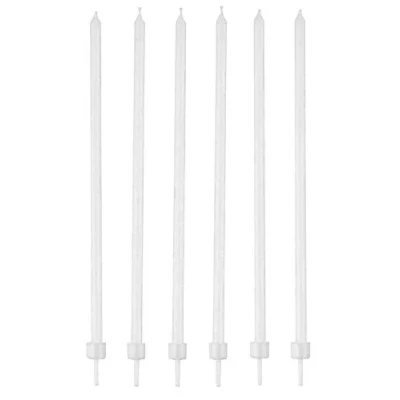Image de 16 Bougies blanches fines avec bobèches 12 cm Blanc Taille Unique