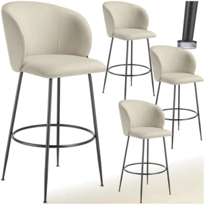Image de TABOURET de bar TECTAKE Lot 4 tabourets LUANA rembourrés avec dossier aspect velours et repose pieds Crème/Noir