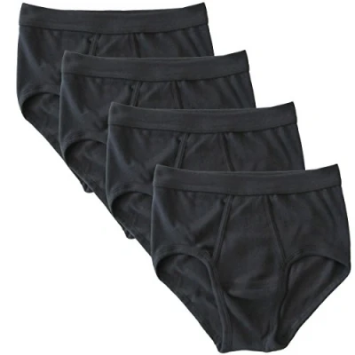 Image de HERMKO 3240 Lot de 4 Slip Homme avec Ouverture Fine côte en 100% Coton Biologique Lavable à 60C Beaucoup Couleurs, Taille:4 (L), Couleur:Noir