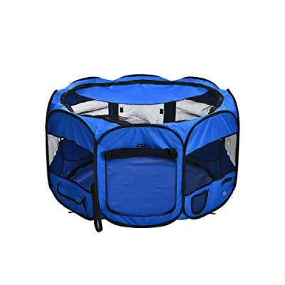 Image de Amazon Basics Octogonal Parc portatif souple pour animaux domestiques,114 cm, Bleu