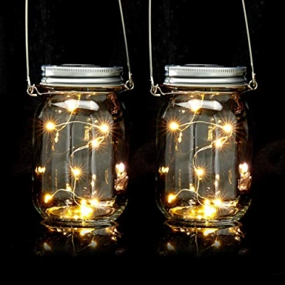 Image de Relaxdays Lampes solaires en verre, lot de 2, 8 LED chacune, à poser ou suspendre, éclairage jardin, transparent