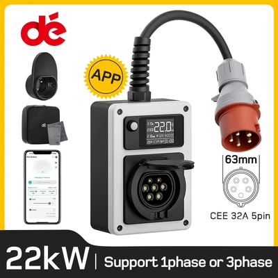 Image de dé Borne de Recharge Véhicule Électrique 22kW 32A avec Fiche CEE et Prise Type 2, Wallbox Mobile Compatible E 208, Model Y/3, Mégane Tech, 500e Autres EV/PHEV