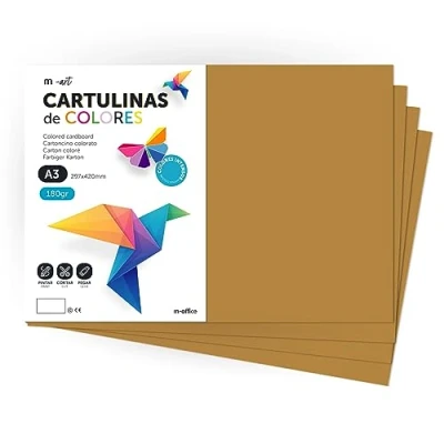 Image de cartulina de Colores, A3, Folios colores 180gr, Bloc intensos, Ideal para Manualidades, Imprimir tus Documentos y Diseños Creativos · m office (100 Hojas, Marron Claro)