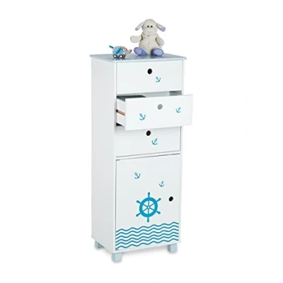 Image de Relaxdays Commode pour Enfants, Design cygnes, 3 tiroirs et 1 Placard, étagère Chambre, HLP 105x42x30 cm, Blanc Rose