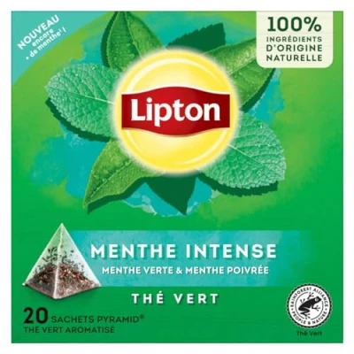 Image de Lipton, Thé Vert, Infusion à Froid ou Chaud, Goût Menthe Verte &amp; Poivrée, Fraîcheur, Ingrédients d&#039;Origine 100% Naturelle, 20 Sachets Pyramid